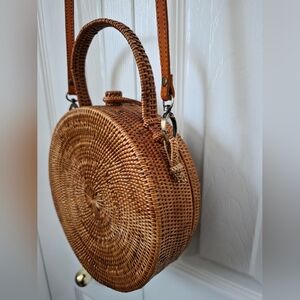 Brown Woven Rattan Round Bag